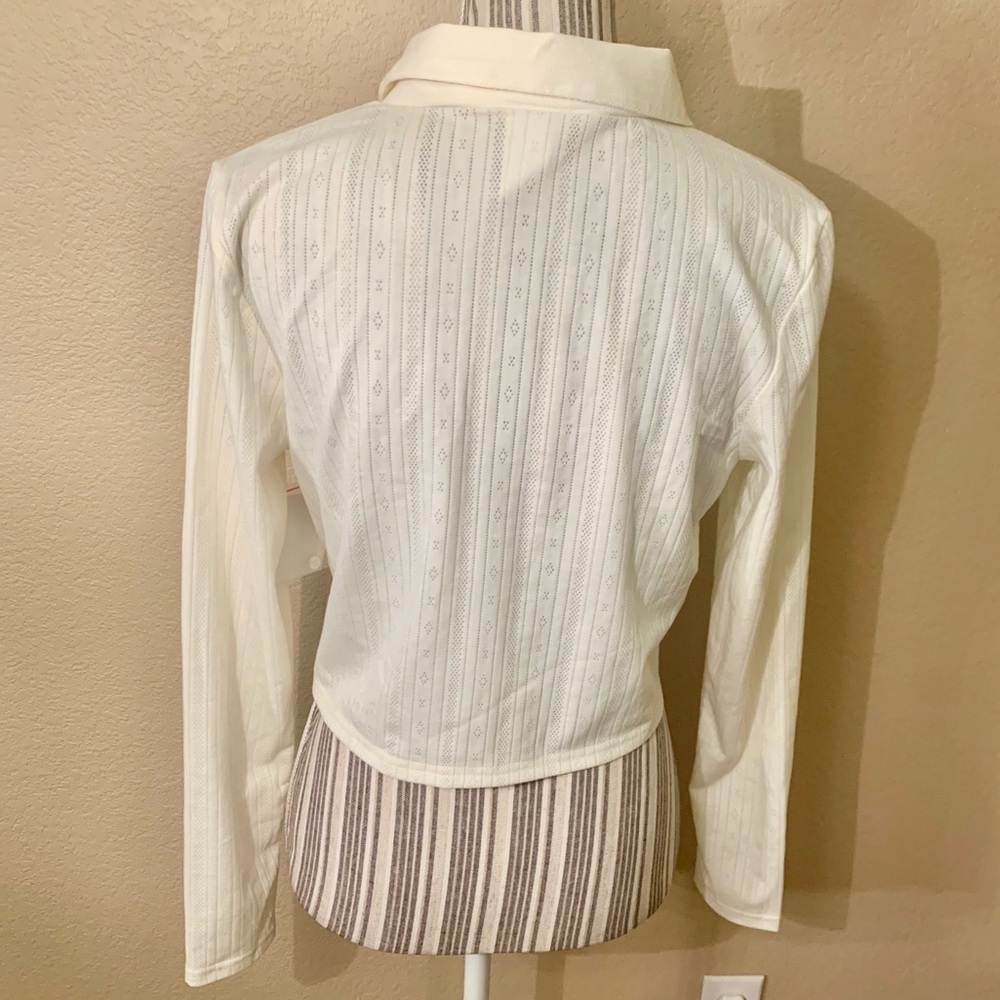 NWT Crop Top Large Abound Cream Geometric Long Sleeved ButtonUp Collar - Picture 7 of 13